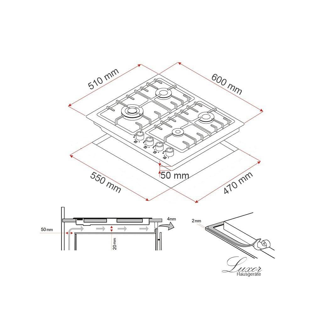Комплект вбудовуваної техніки Luxor Qualitat BG Kup Газова поверхня Luxor RG 740 BG Kup з каменем для піци (30284418) - фото 31 Комплект вбудовуваної техніки Luxor Qualitat BG Kup Газова поверхня Luxor RG 740 BG Kup з каменем для піци (30284418) - фото 31