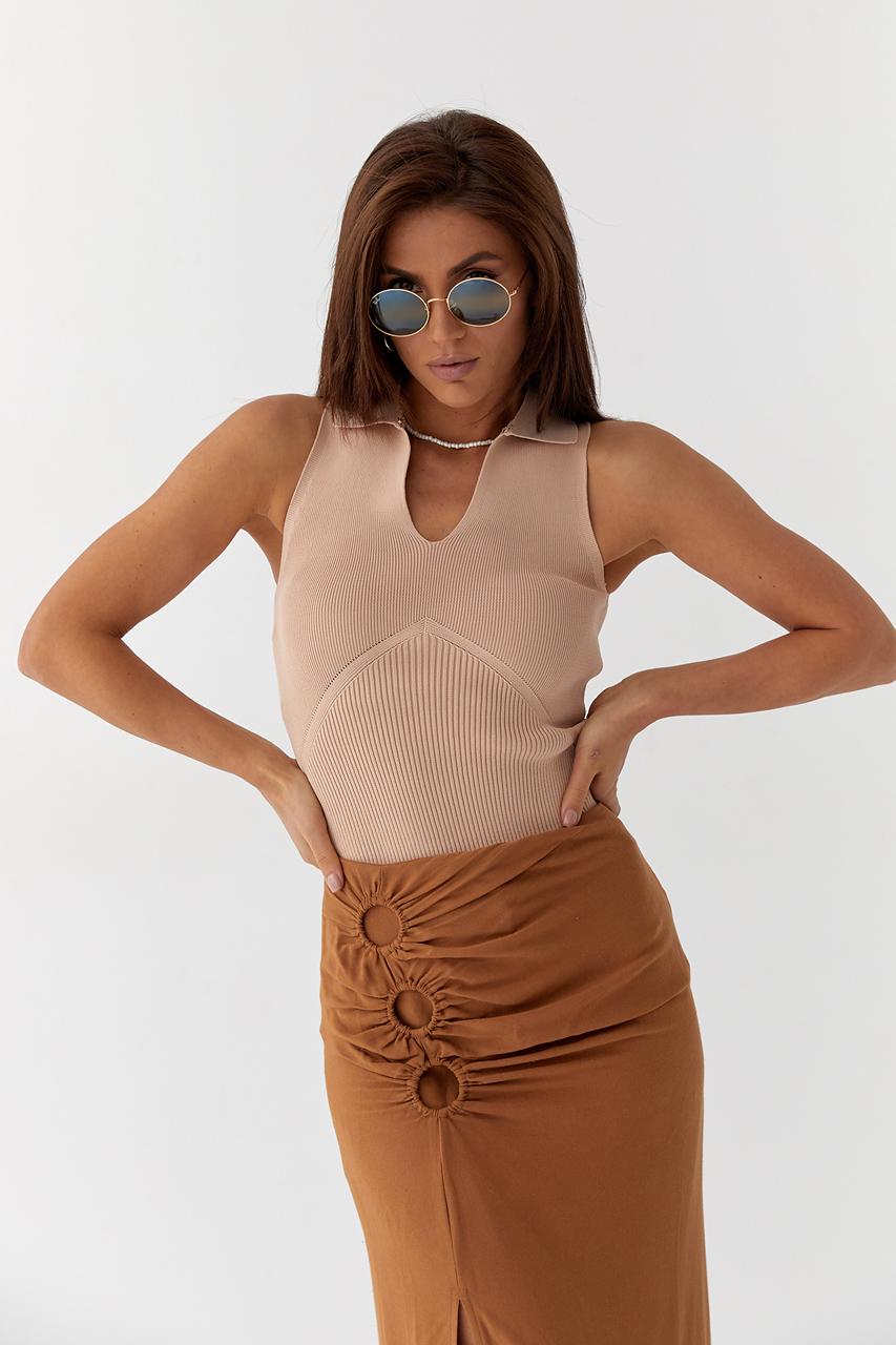 Кроп-топ женский QU STYLE базовый с воротником L Бежевый