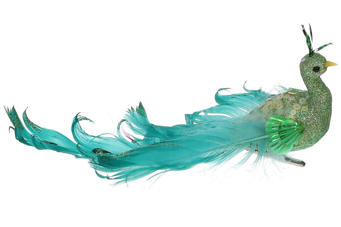 Декоративный Павлин на клипсе BonaDi Зеленый (155-523)