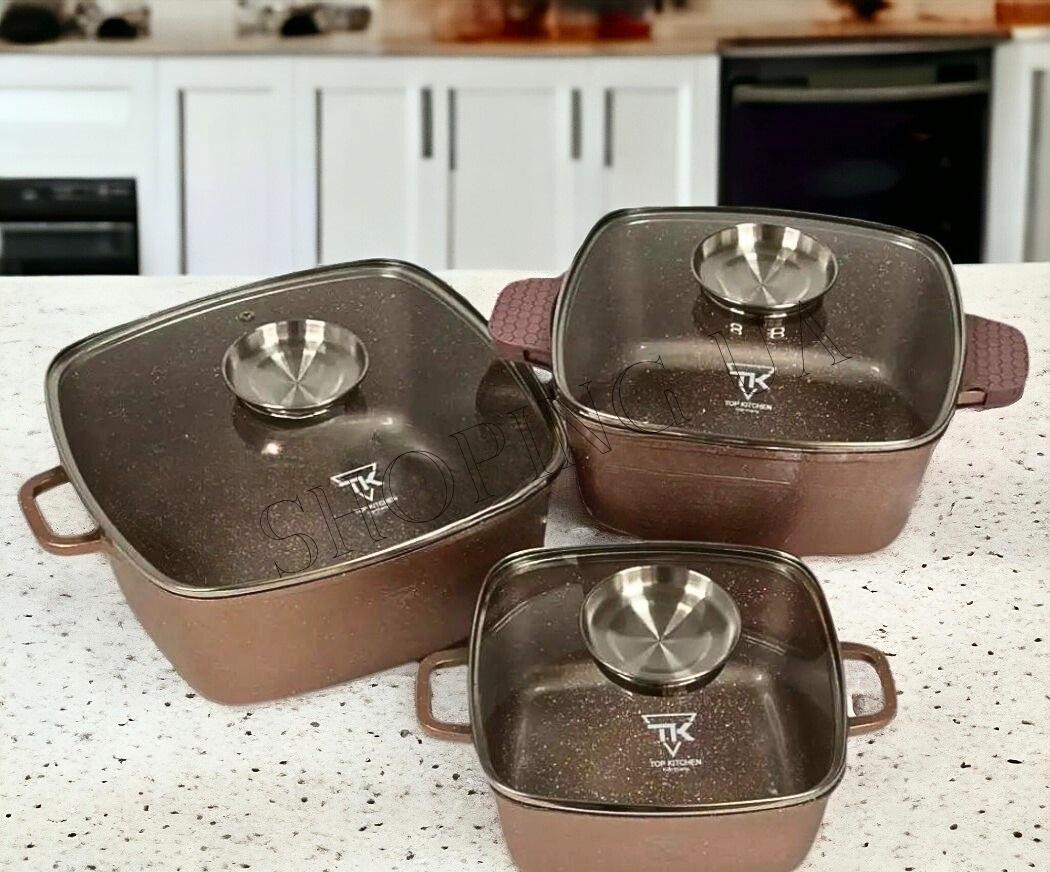 ᐉ Набор кастрюль Top Kitchen TК00025 квадратные с мраморным