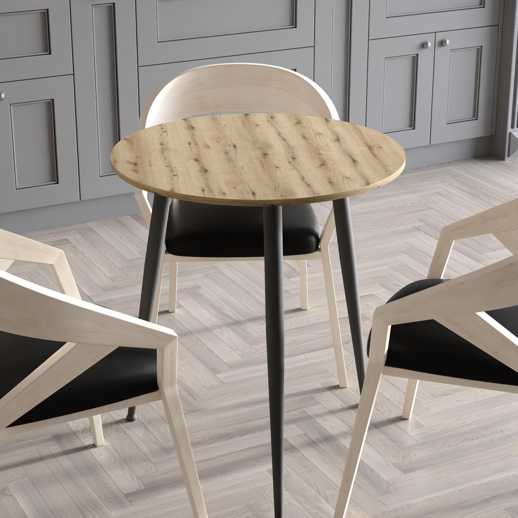 Обідній стіл круглий Ferrum-decor OPTIMA 3 ніжки конусні метал/ДСП 16 мм 750x670x670 мм Чорний/Дуб Евок Прибережний (FRD-107554)