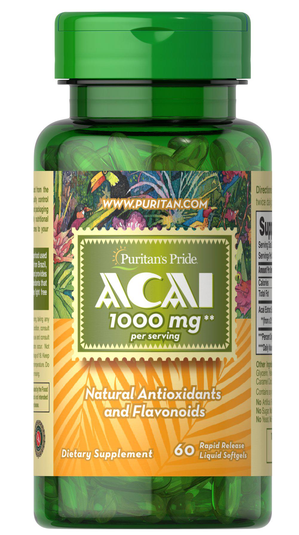 Антиоксидант Puritan's Pride Acai 1000 мг 60 Softgels