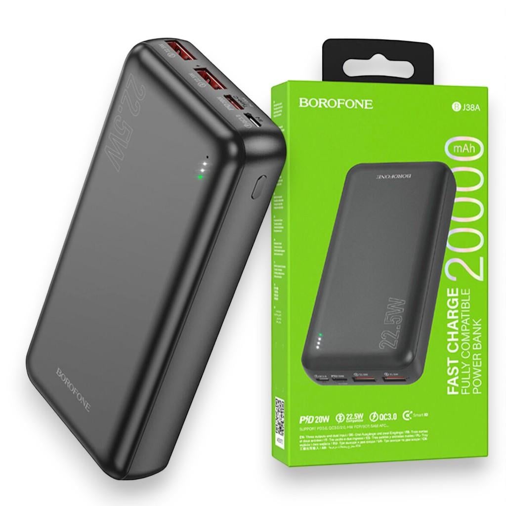 Павербанк Borofone BJ38A Power 20000mAh з швидкою зарядкою PD QC 3.0/3 виходи USB Type-C Чорний (2785319755)
