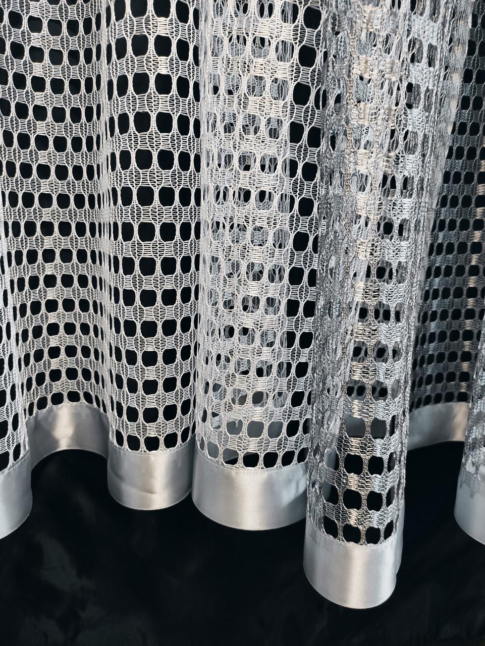 Комплект на широке вікно із шторками та атласною стрічкою 440х175 см Білий із сірим (шчс-01) - фото 2 Комплект на широке вікно із шторками та атласною стрічкою 440х175 см Білий із сірим (шчс-01) - фото 2