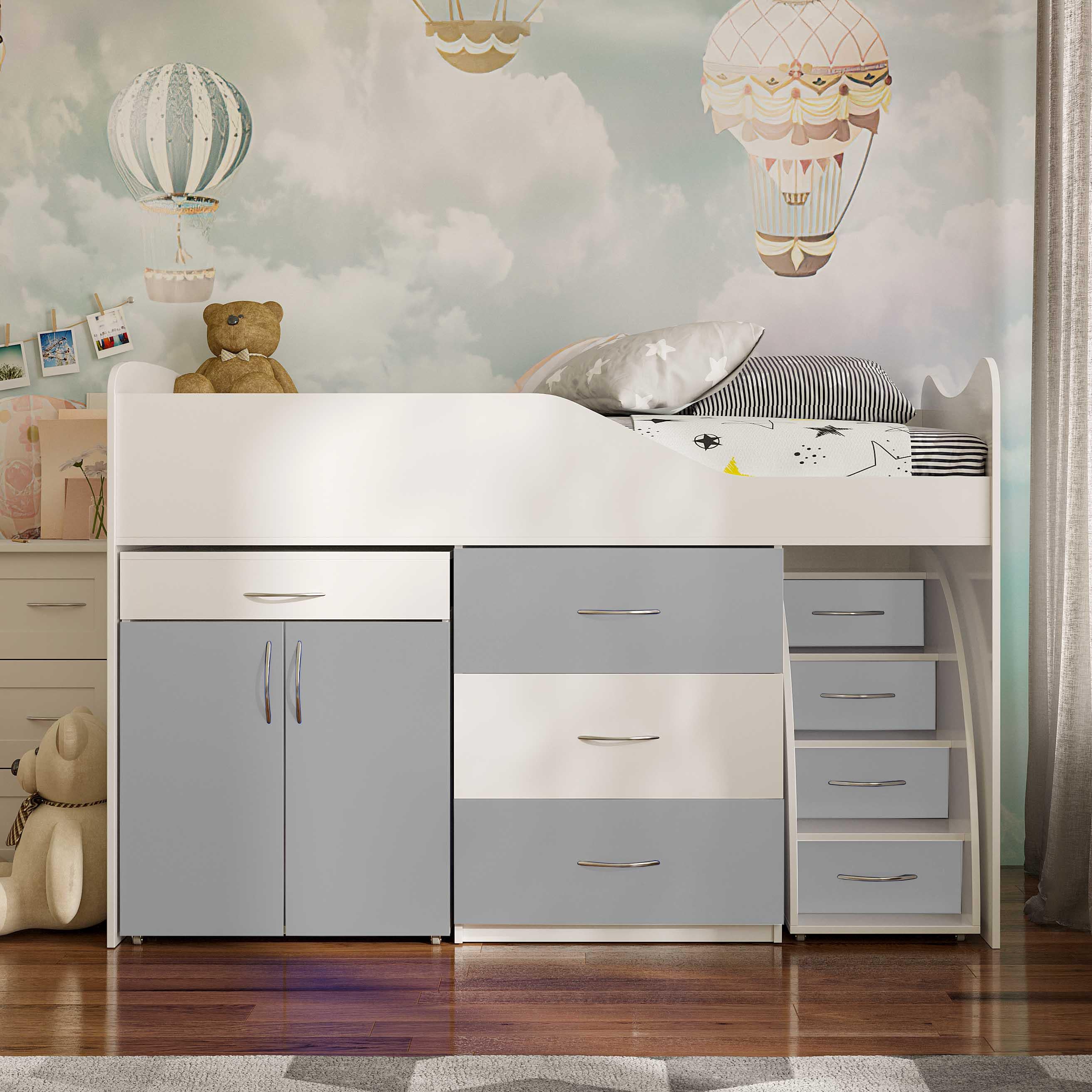 Комплект для детской BED-ROOM 5 кровать с комодом и письменный стол 1840x860x1200 мм Белый/Серый