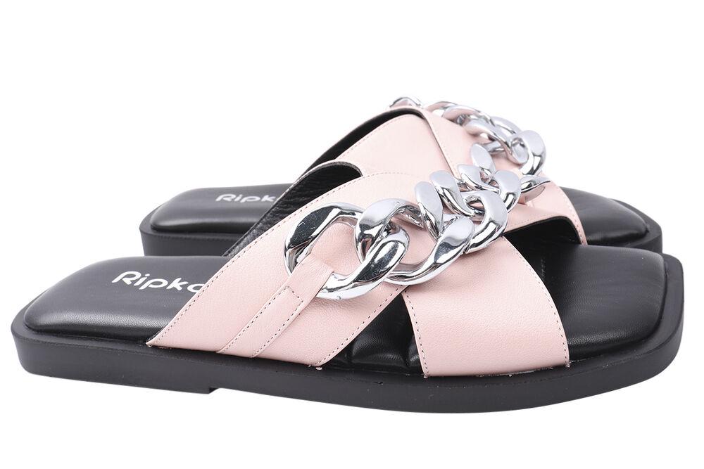 Шлепанцы женские Ripka из кожи на низком ходу р. 40 Пудровый (168-21LSHC)