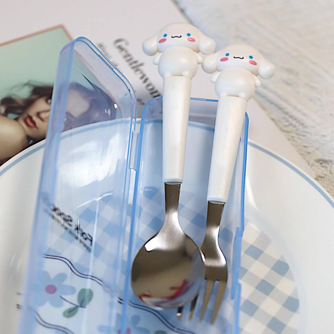 Набор детских столовых приборов Cinnamoroll ложка/вилка с контейнером для хранения Белый (2514179006) - фото 4