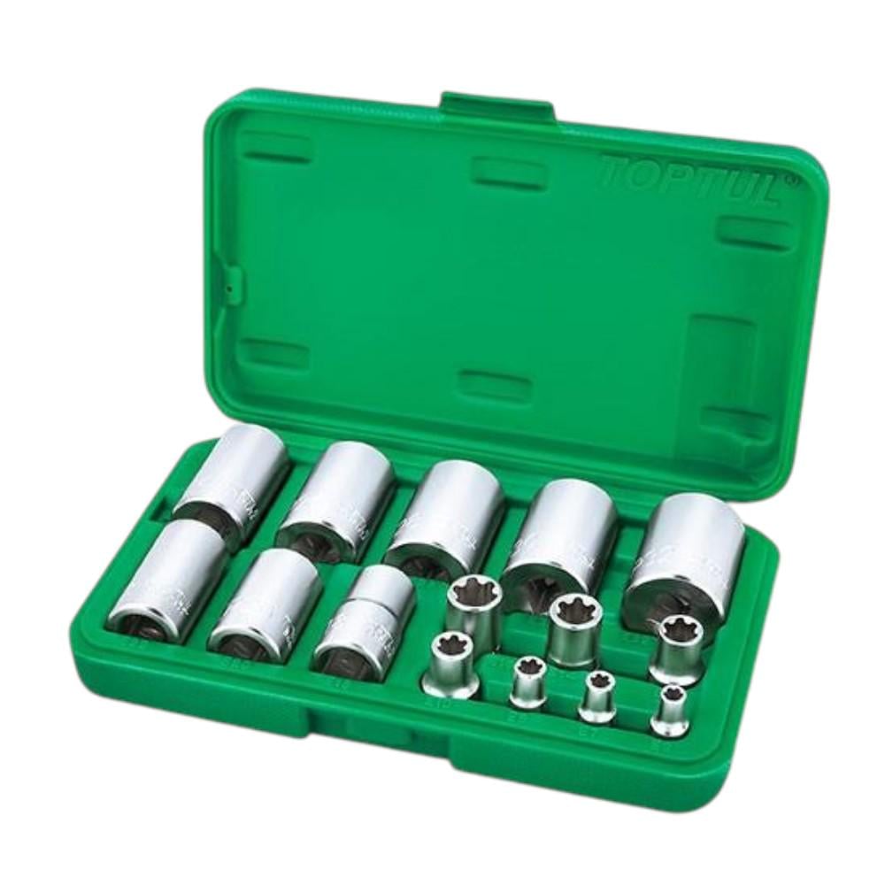 набор головок Torx Plus Toptul 1/4 3/8 1/2 дюйма 15 ед. Зеленый (147-112-GAAI1501)