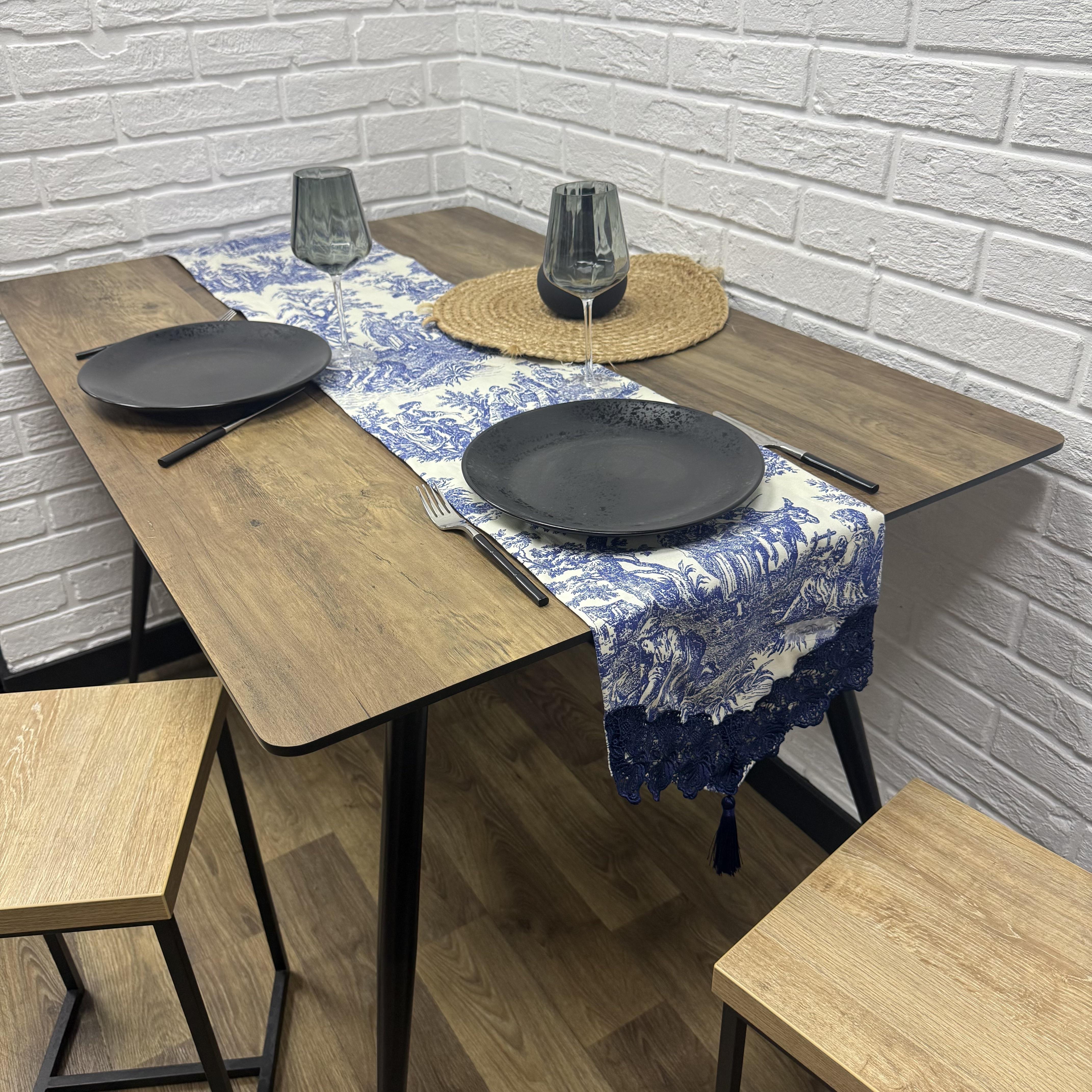 Дорожка на стол с кружевом и кисточками Comfort Home Dior водоотталкивающая с тефлоновым покрытием 160x40 см