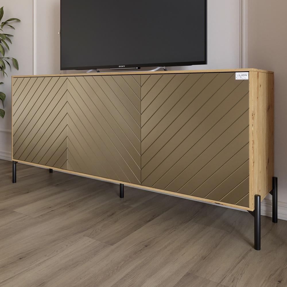 Тумба под телевизор Lion Амарант с черными металлическими ножками 168x40x76,5 см Дуб Артизан/Перламутровый металлик (000-000-2378)