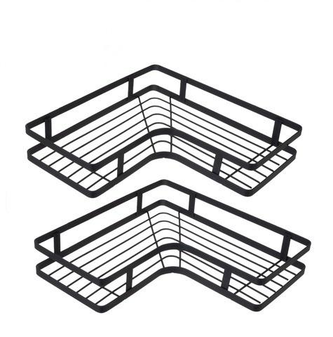 Полка угловая для ванной комнаты из 2 частей стиль loft без сверления Черный