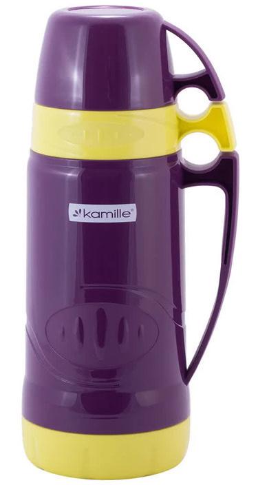 Термос Kamille Glass Violet зеркальная колба и 2 чашки 1000 мл