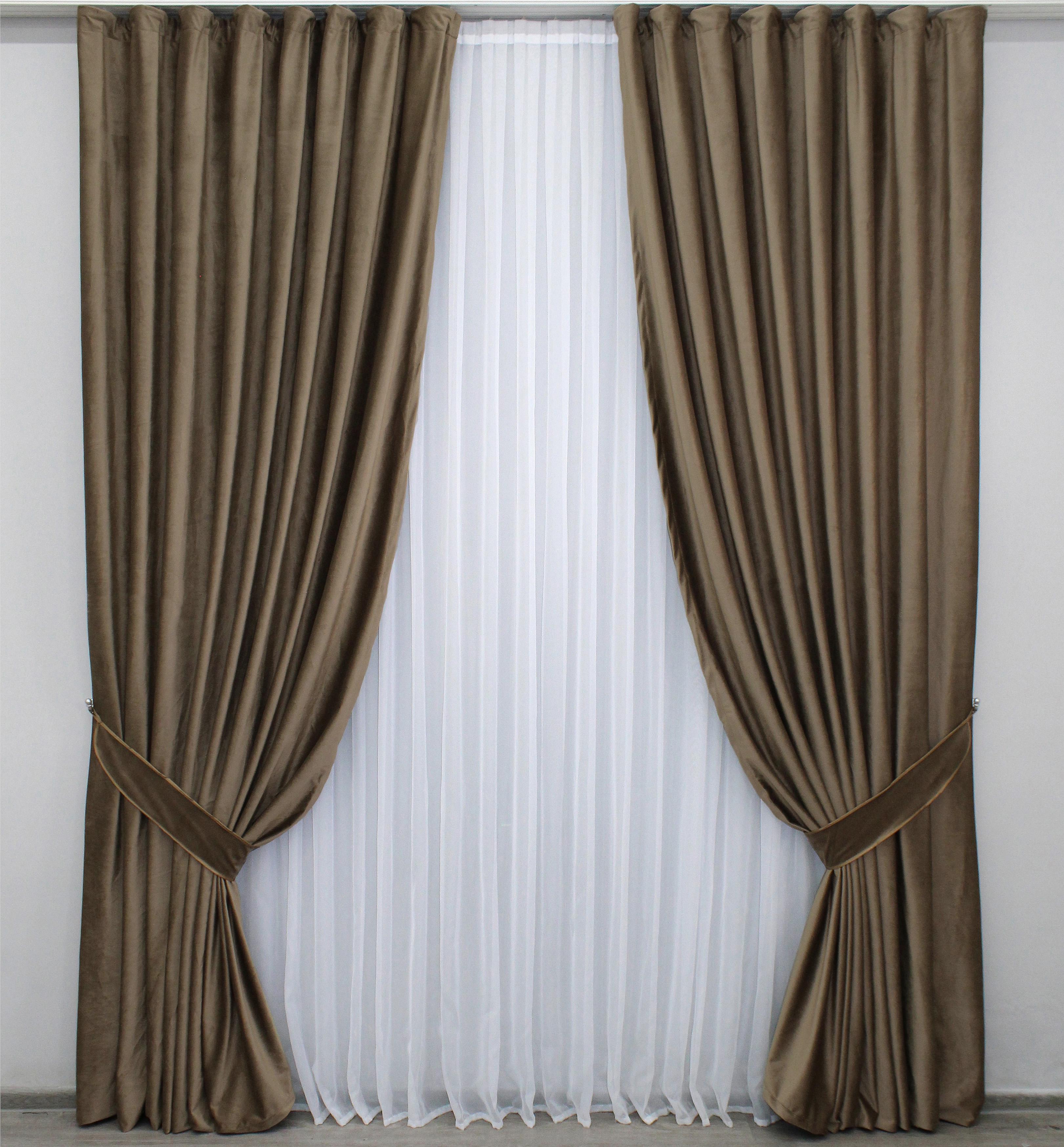 Комплект штор VR-Textil № 1218 ш бархат 100х275 см 2 шт. Светло-коричневый (31-521)