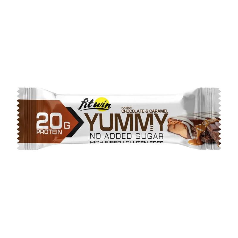 Протеїновий батончик 20 г білка без доданого цукру FitWin Yummy Bar 55 г Шоколад/Карамель