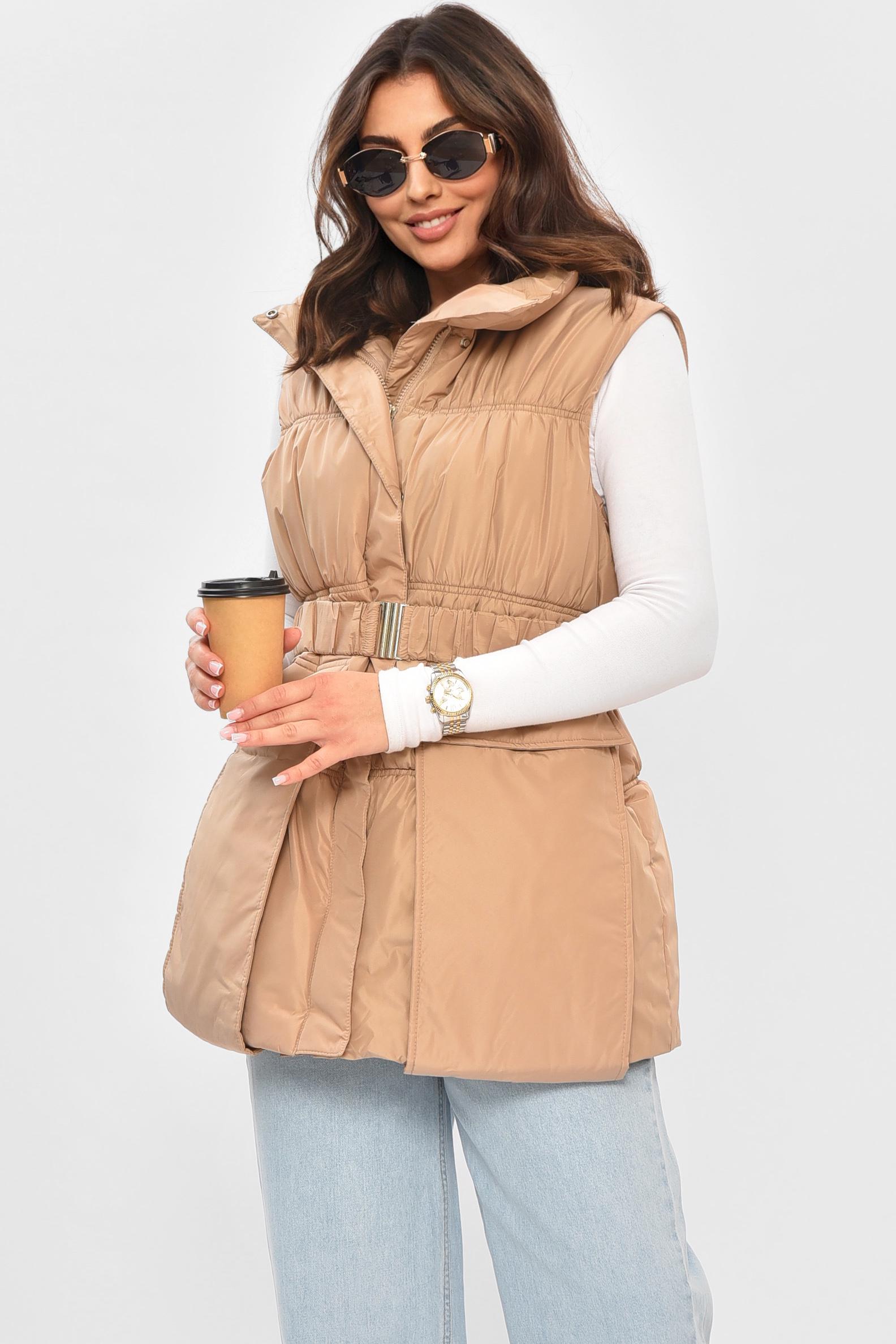 Жилетка жіноча однотонна 205034 M Бежевий