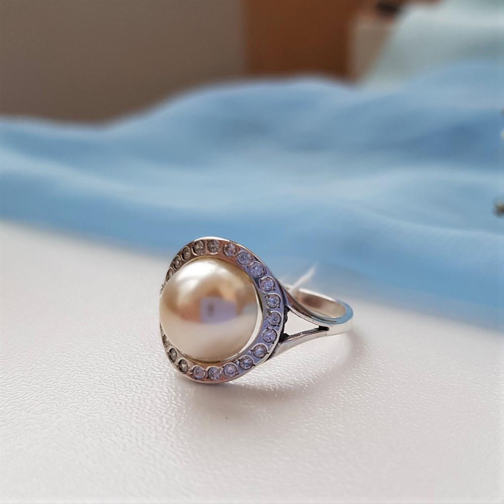 Каблучка з білою перлиною срібло 925 проби чорнене 2,50 г р. 18 (1688к) - фото 3