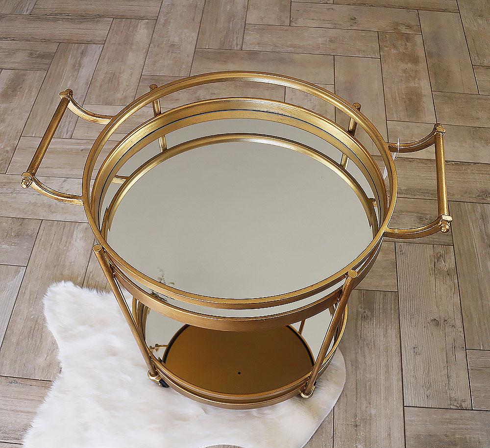 Сервірувальний столик золотий на колесах з металу з дзеркальним покриттям Гранд Презент 96018 - фото 6