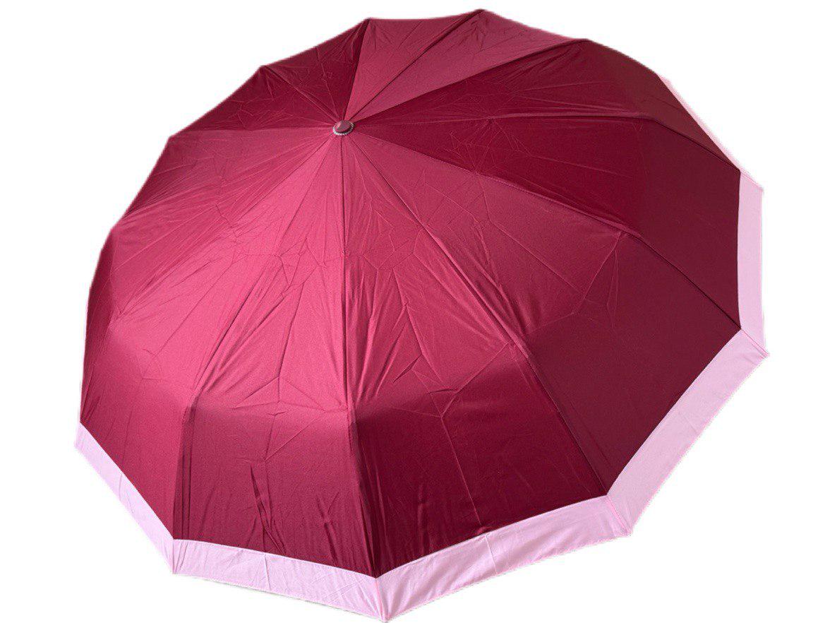 Зонтик автоматический женский Bellissimo 12 спиц 6 сегментов Бордовый с розовой каймой (654) - фото 1