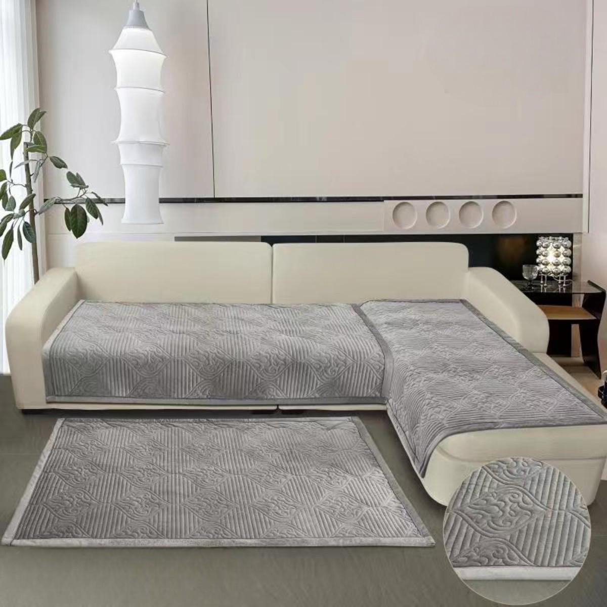 Покривало Koloco на диван/крісло велюр 3 шт. Сірий (39405) - фото 2 Покривало Koloco на диван/крісло велюр 3 шт. Сірий (39405) - фото 2