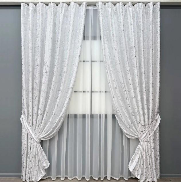 Шторы Royal Textile лен мрамор 1,5х2,7м2 шт. Белый (2009ш 33-1302)