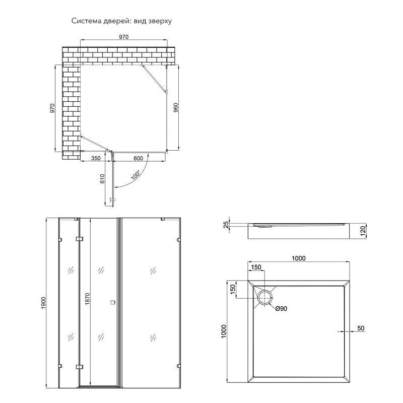 Душевая кабина Q-tap Capricorn CRM1011SC6 Clear 2020x1000x1000 мм + поддон Tern 301112 100x100x12 см с сифоном (SD00048930) - фото 2