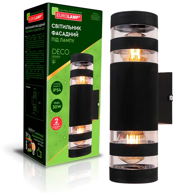 Светильник фасадный Eurolamp DECO L под лампу 2хЕ27 IP54 Черный (BRA-2xE27DECOL)