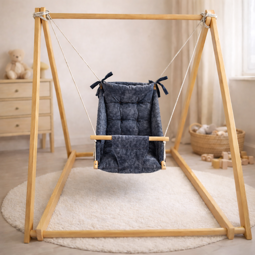 Комплект Деревянная опора и Колыханка водоотталкивающая мрамор Темно-серый (gs-9219)