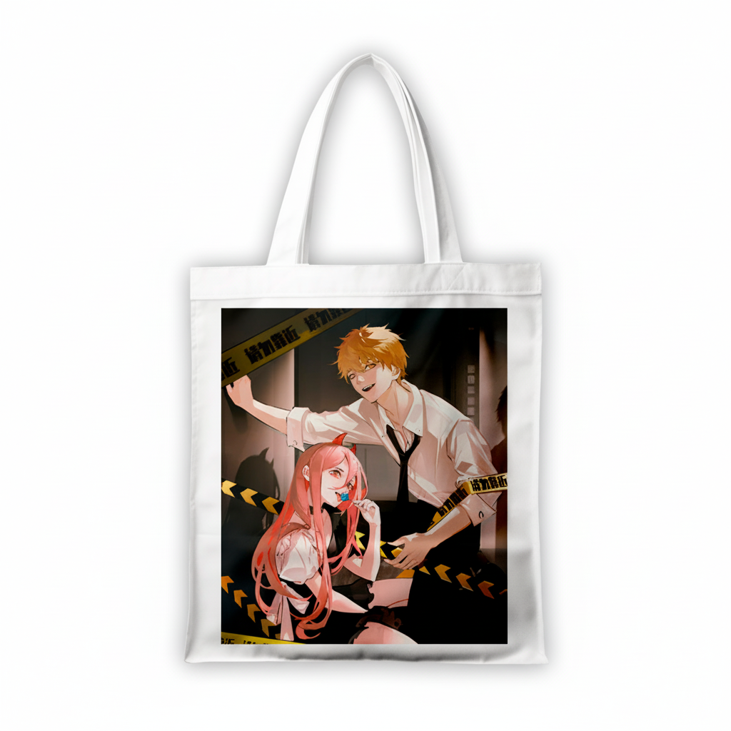 Сумка-шопер Chainsaw Man из льна Белый (6793)