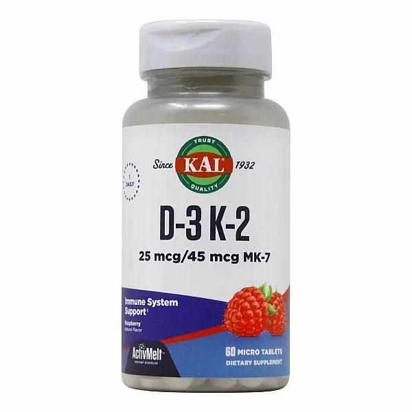 Комплекс Витамин D3+K2 KAL Vitamin K2 MK-7 60 Micro Tablets Raspberry (000023521)