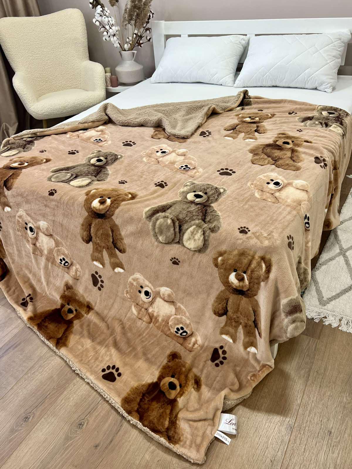 Плед двусторонний Мишки велюр-шерсть 150x210 см Бежевый (27716662) Плед двусторонний Мишки велюр-шерсть 150x210 см Бежевый (27716662)