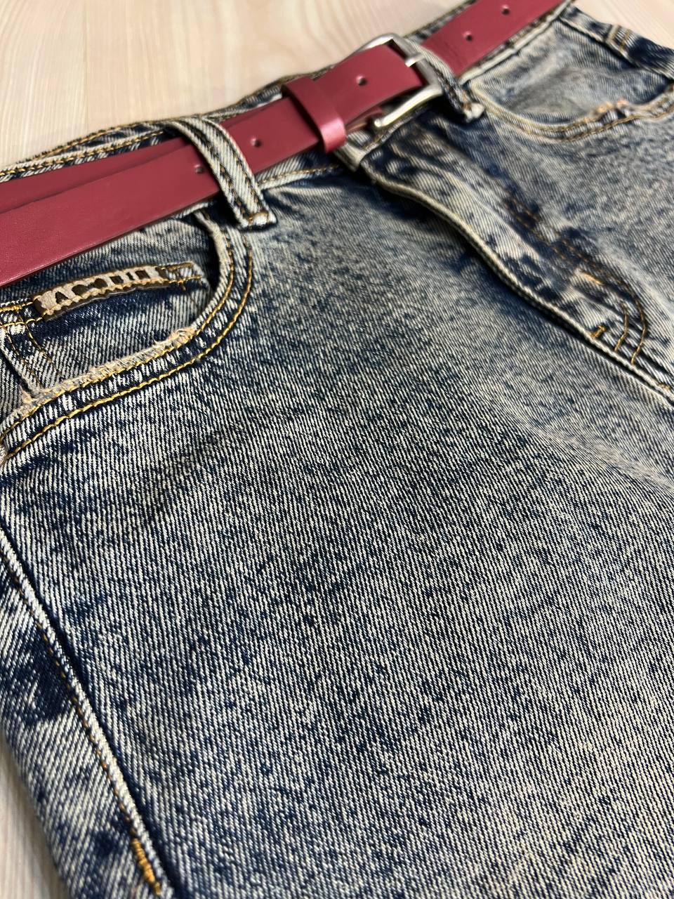 Спідниця жіноча джинсова ZJY 68007 розріз попереду стрейчева нижче коліна з ременем р. 33 Темно-синій (3746) - фото 7