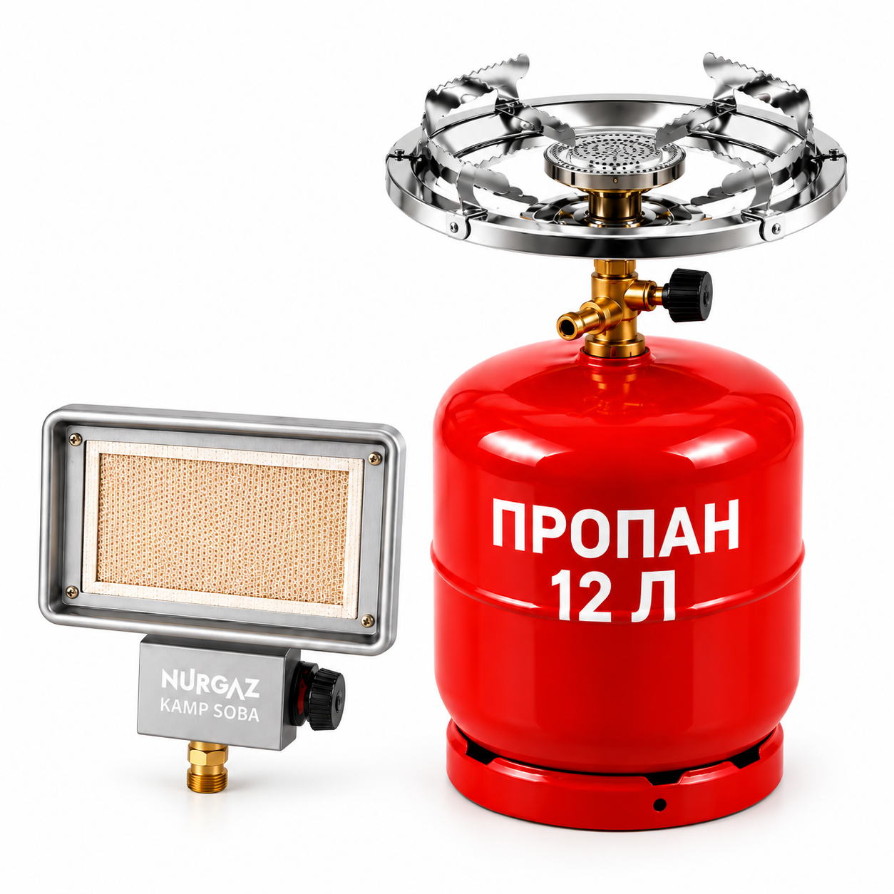 Газовий комплект 12 л з пальником-плиткою та обігрівачем Nurgaz NG-309 (NEW-10) Газовий комплект 12 л з пальником-плиткою та обігрівачем Nurgaz NG-309 (NEW-10)