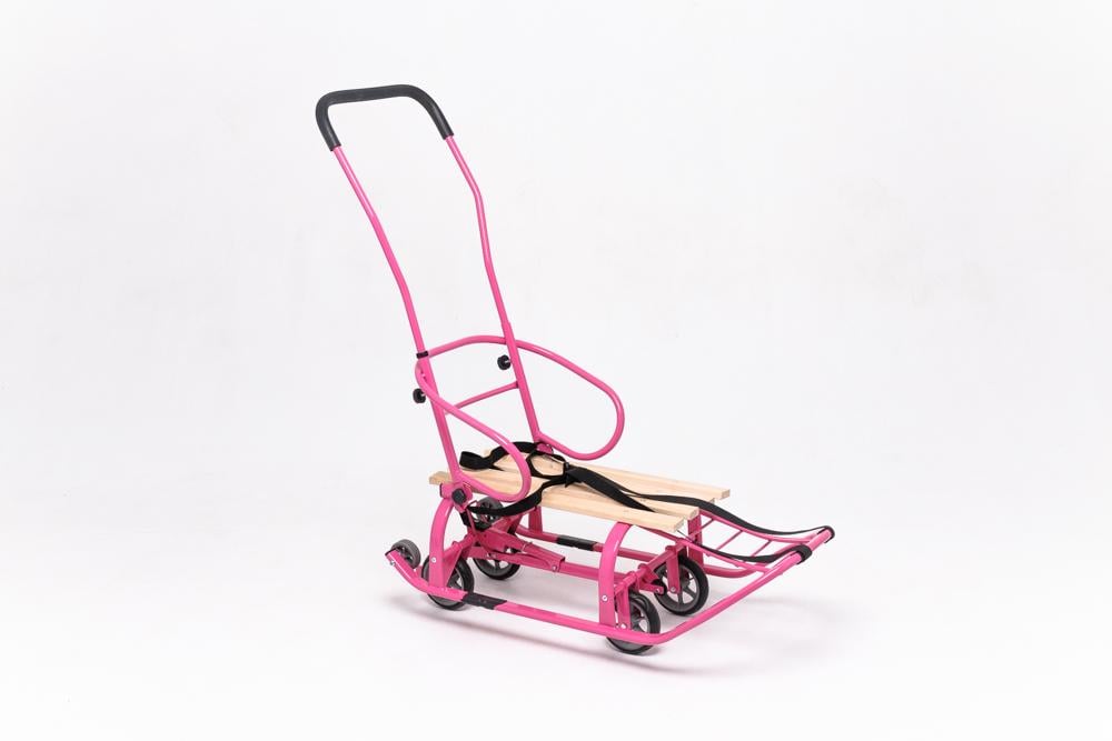 Санки-трансформер дитячі на колесах Патріот Планета 2025 Veloz Рожевий/Дерево