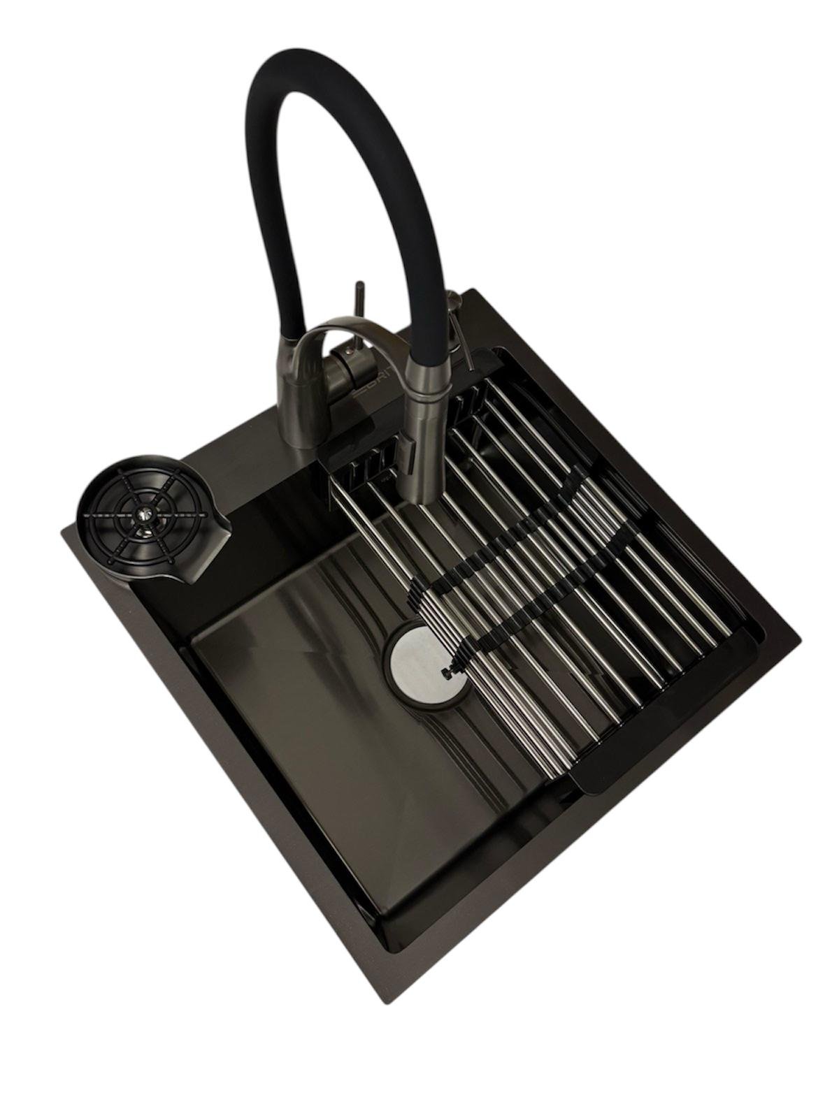 Мойка кухонная Britc 5050 PVD и гибкий смеситель Kroner Ersel GRP03393BLK из латуни