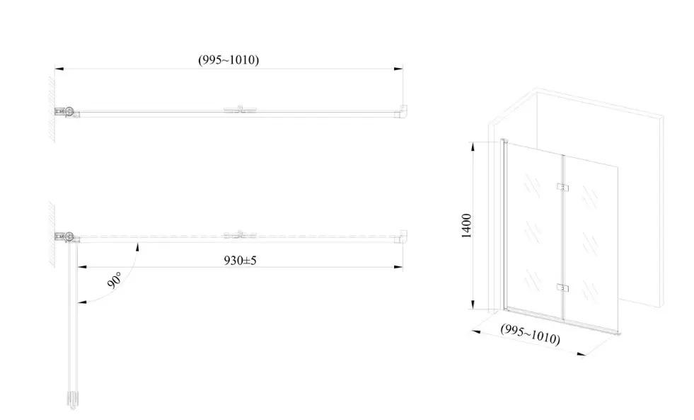 Шторка для ванны стеклянная AVKO Glass RDW02-J2 100x140 см Black (1002100140) - фото 3