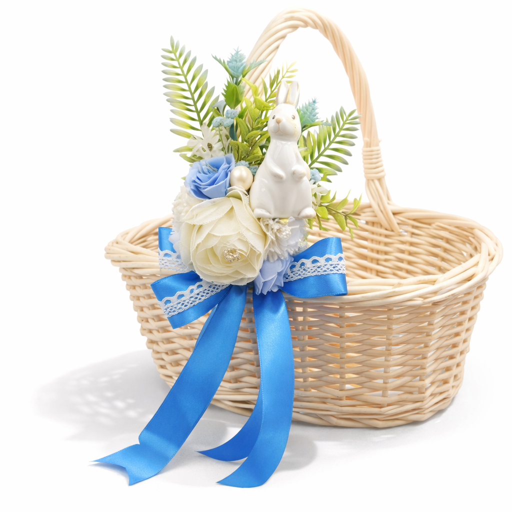 Повязка для пасхальной корзины с цветами и кроликом ручная работа (9899) Повязка для пасхальной корзины с цветами и кроликом ручная работа (9899)