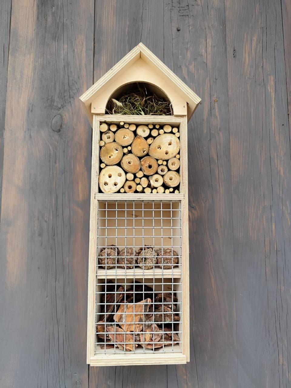 Дом для насекомых Жучок из сосновой древесины 43х17х12 см Бежевый - фото 6