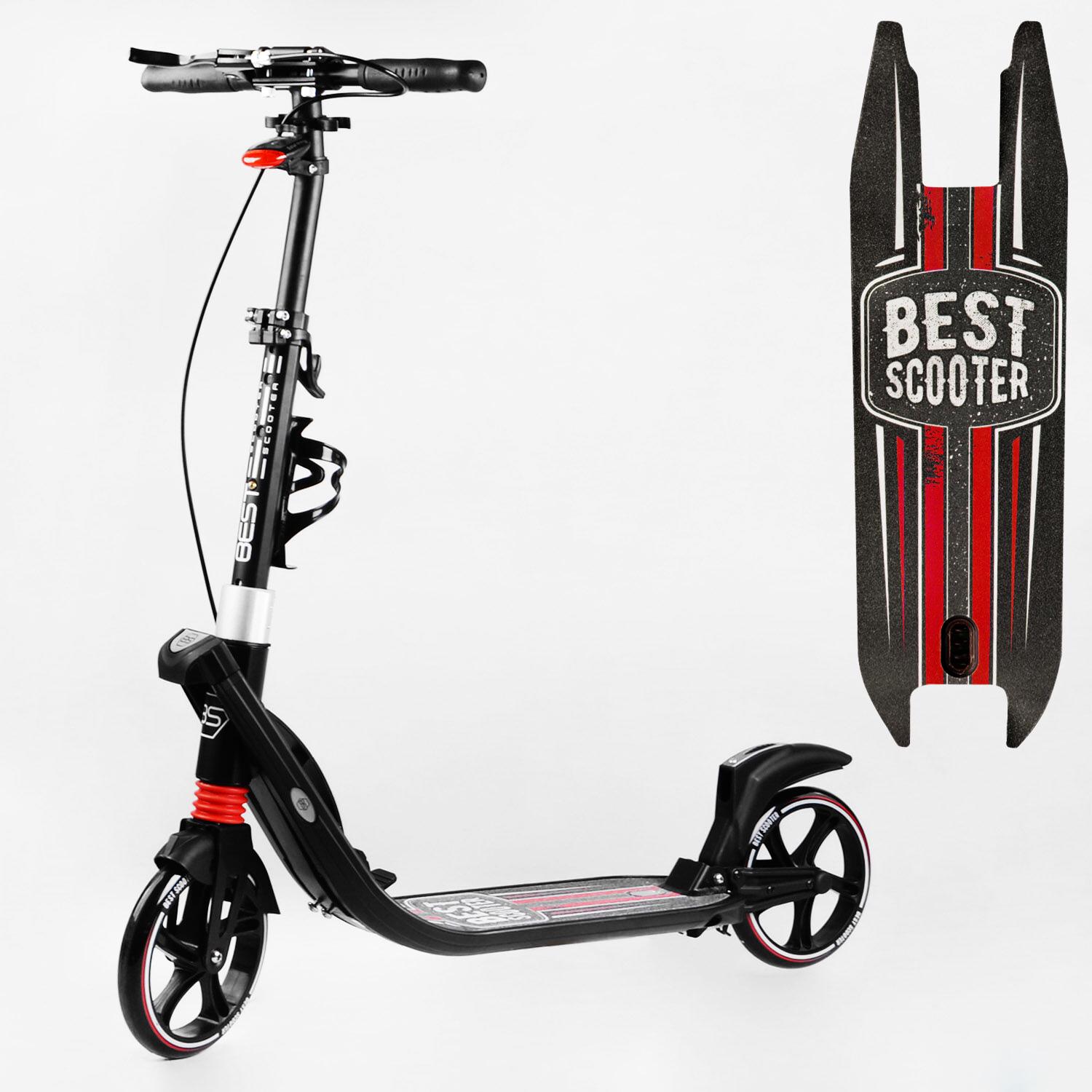 Самокат двоколісний складаний Best Scooter ліхтарик та 2 амортизатора Black/Red (114434) - фото 2