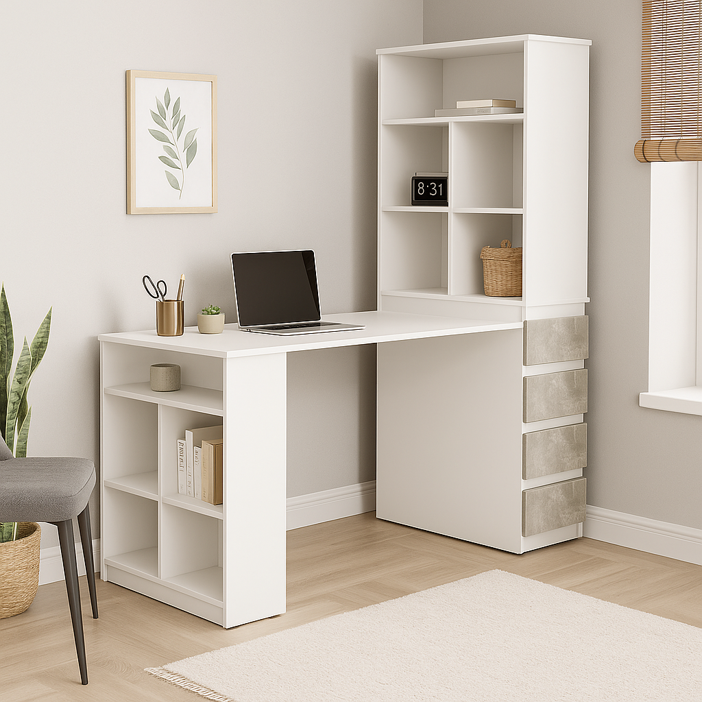 Стол письменный СП10 4Я SENAM 1500х1300х600 мм корпус ДСП Белый фасад ДСП Ателье светлый