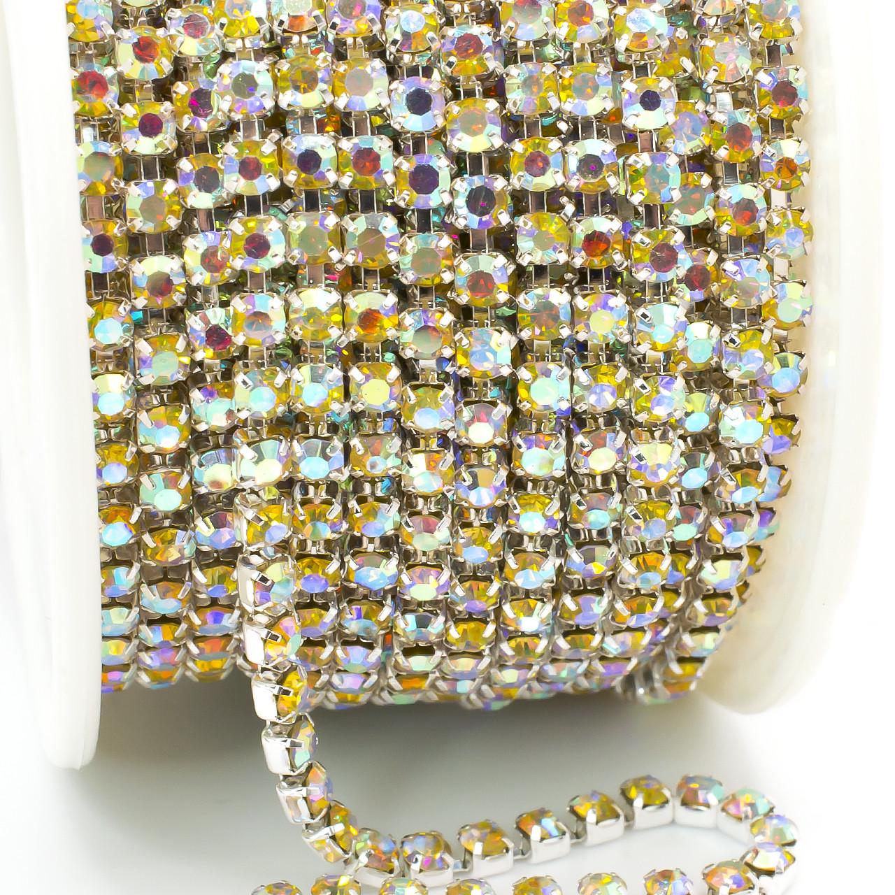 Ланцюг стразовий SS10 AB 2,8 мм 1 м Smoked Topaz silver (ЦС1003с59)