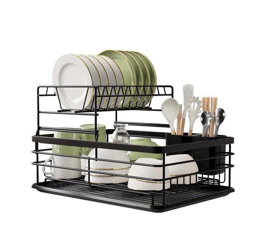 Сушка для посуду двуярусна Kamille алюміній Чорний (70844)