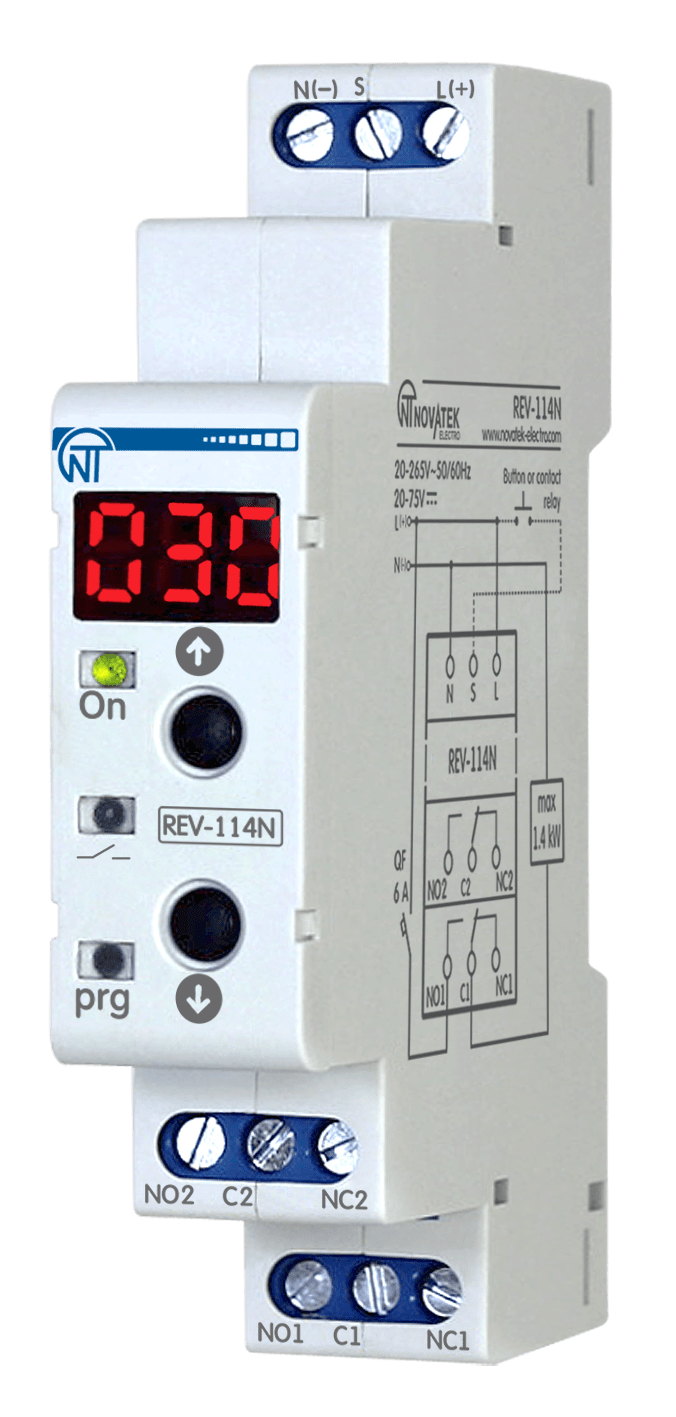 Реле часу Новатек Електро РЕВ-114Н 6A 240В 0.1с-10 днів затримка на вимкнення/увімкнення (NTREV114N)