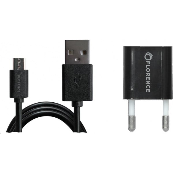 Зарядка Florence 1USB 1A + microUSB cable black (FL-1000-KM)