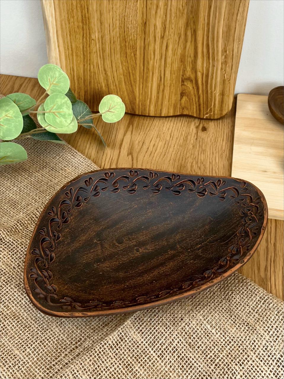 Блюдо овальное керамическое глиняное резное декор 1 л (3000-26)