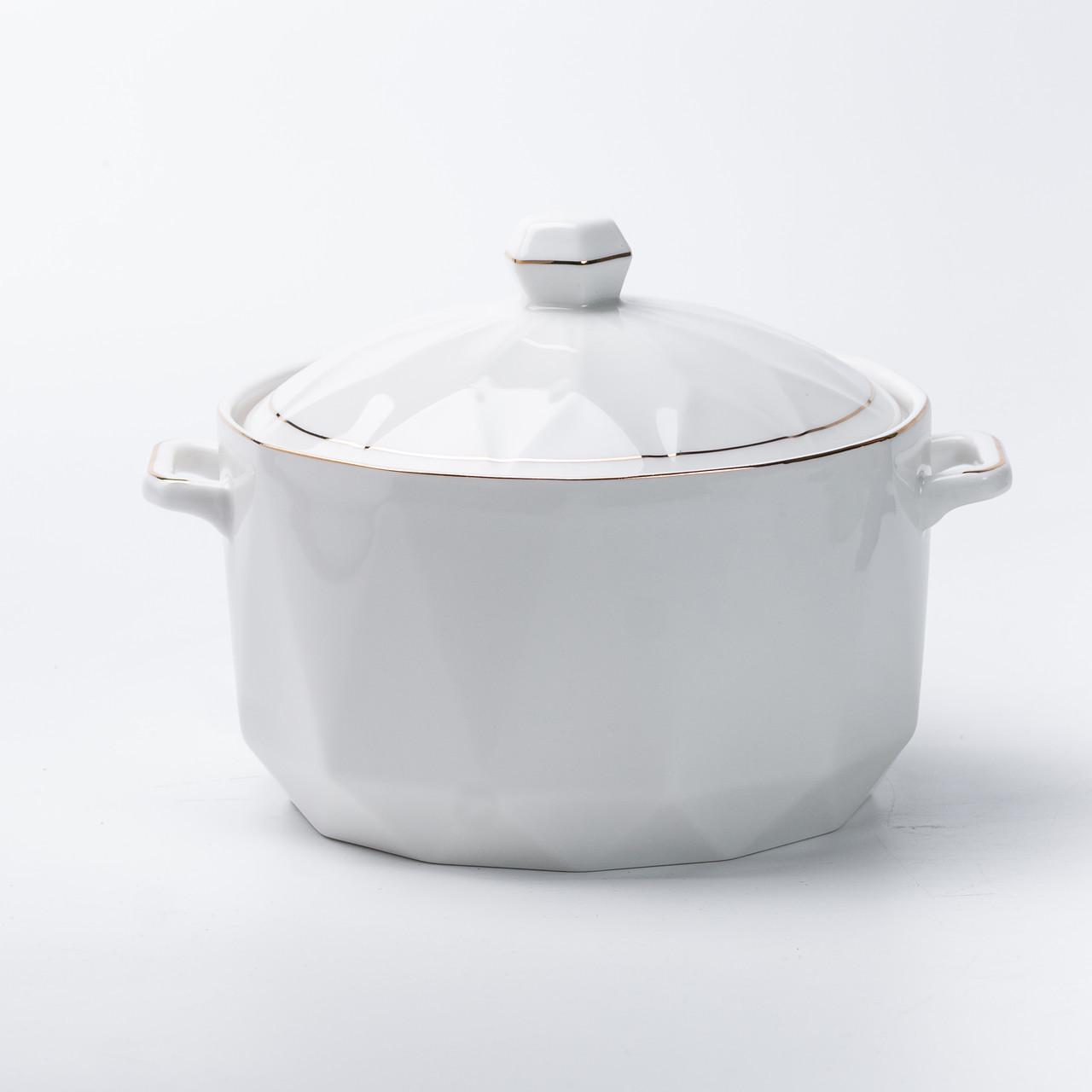 Супница керамическая с крышкой и ручками 1,4 л Белый - фото 3 Супница керамическая с крышкой и ручками 1,4 л Белый - фото 3