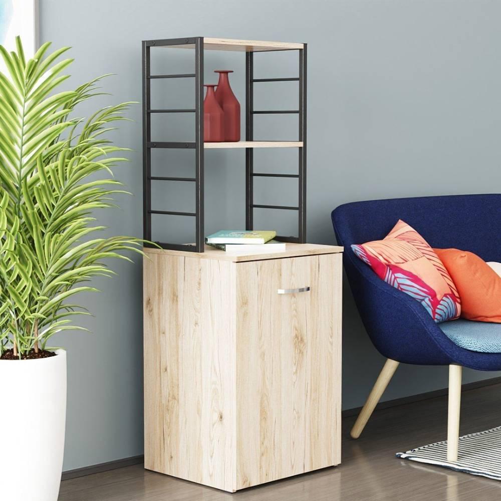 Стіл-тумба трансформер Ferrum-decor Смарт 4/1 з етажеркою метал/ДСП 16 мм 1430x1450x500 мм Чорний/Дуб Сан-Марино (FRD-105124)