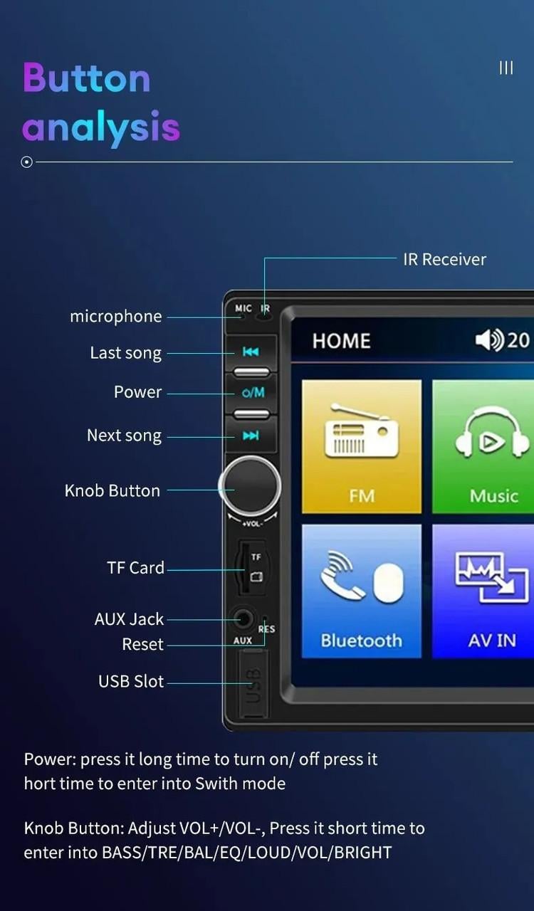 Автомагнитола сенсорная Acodo 2Din 7018B MP5-плеер/7"/Bluetooth/USB/TF/FM - фото 10