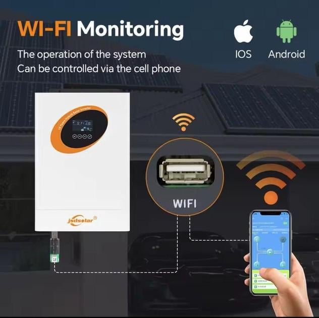 Інвертор гібридний Jsdsolar MPPT 4 кВт 24 В 100A сонячний зарядний пристрій 500 В постійного струму PV вхід (30070143) - фото 2