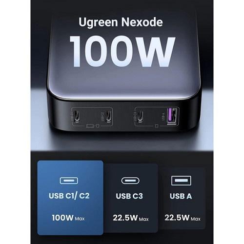 Зарядное устройство сетевое Ugreen CD328 100 Вт GaN 3хUSB-C/USB-A Nexode Series Черный (11120235) - фото 6 Зарядное устройство сетевое Ugreen CD328 100 Вт GaN 3хUSB-C/USB-A Nexode Series Черный (11120235) - фото 6