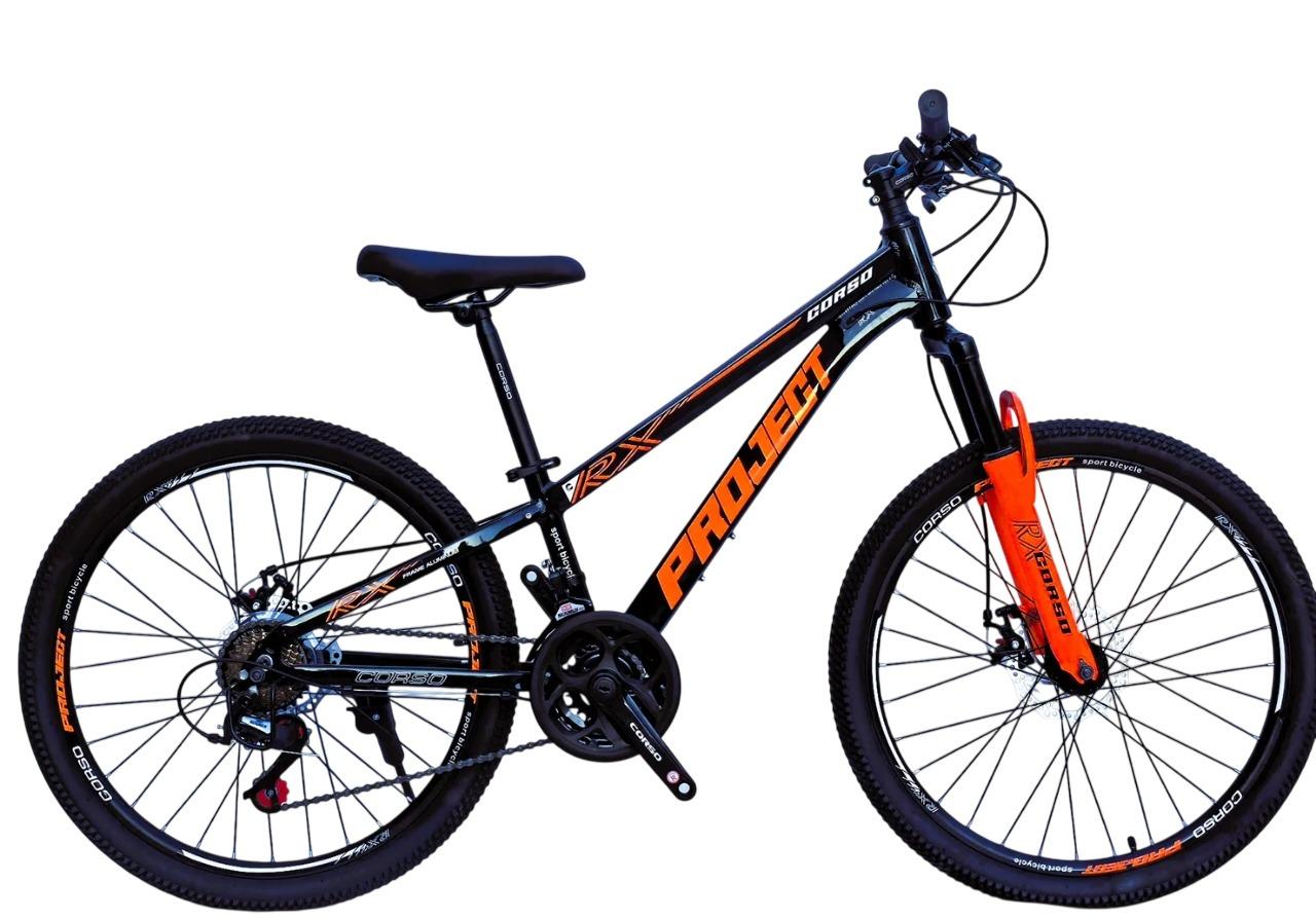 Велосипед горный подростковый алюминиевый Corso Project 24" рама 11" Черно-оранжевый